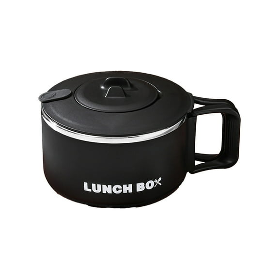 Microwave Ramen Bowl with Lid and Handle, Stainless Steel Liner Microwavable Soup Noodle Bowls, Instant Ramen Cooker Microwave Container for Office College Dorm (Black)