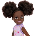 thumbnail image 2 of Barbie Chelsea Doll, Small Doll Wearing Removable Purple Floral Dress & Pink Shoes with Space Buns & Brown Eyes, 2 of 5