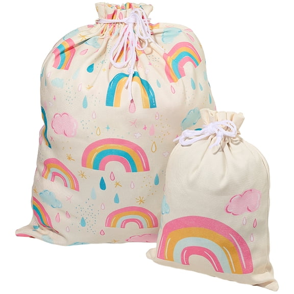 2 Sizes Rainbow Drawstring Gift Bag Pouches 20" Large 12" Small Boho Fabric Reusable Gifts Wrap Bags Treat Pouch