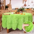 thumbnail image 3 of Christmas Green Faux Fur Tablecloth 60 x 60 Inch Fluffy Shag Dresser Round Green Christmas Tablecloth for Kitchen Dining Table Home Xmas Winter Holiday Party Decoration, 3 of 6
