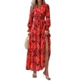 thumbnail image 1 of Vestido Maxi Floral PRETTYGARDEN Rojo de Manga Larga con Escote en V Talla L, 1 of 8