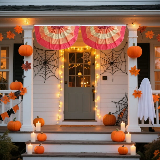 Bandera Decorativa con Rayas Festoneadas para Jardín, Ideal para Acción de Gracias y Halloween | Uso Interior y Exterior | Ojales En La Parte Superior de La Lona | 180 Cm de Diámetro | Paquete de 2