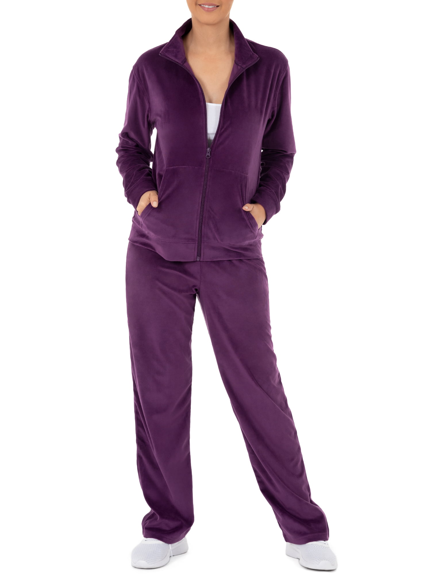 Athletic Works - Athletic Works Women's Active Velour Zip-Up Tracksuit ...