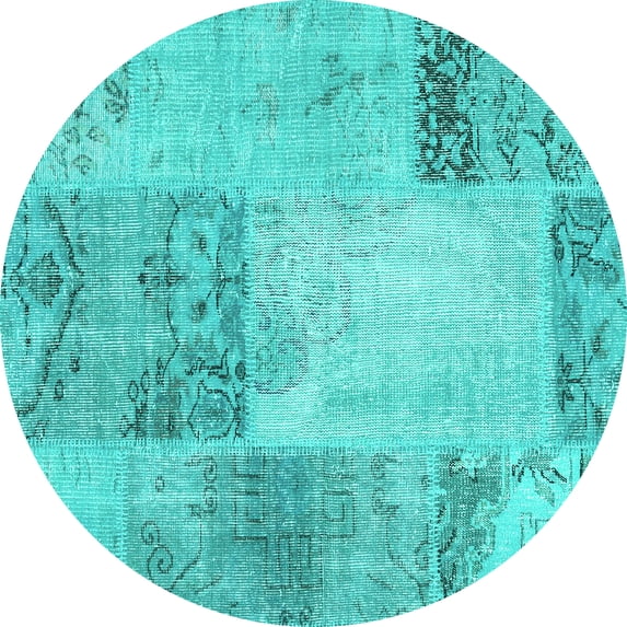 Ahgly Company Indoor Round Patchwork Turquoise Blue Transitional Area Rugs, 8' Round