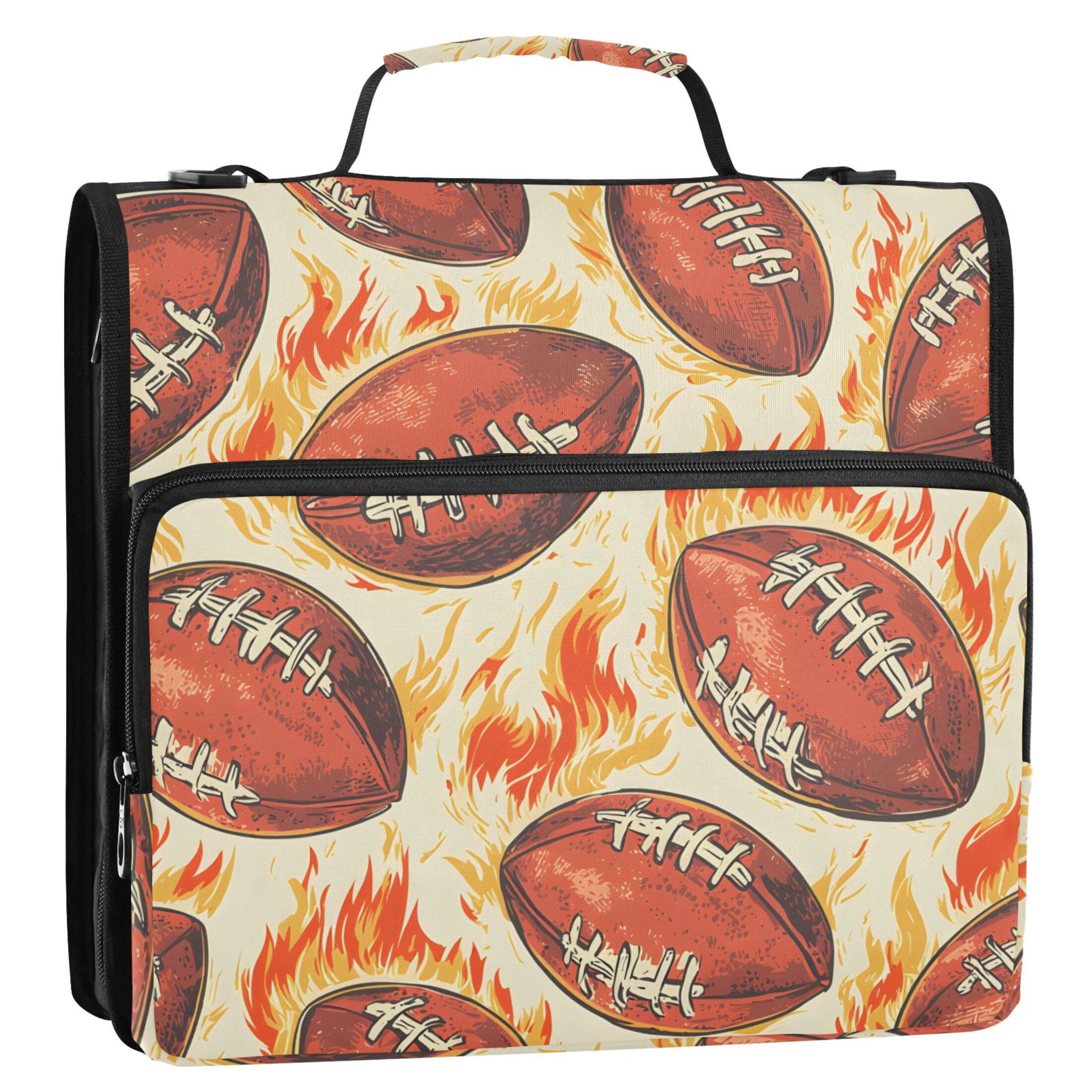 ALAZA Zipper Binder Rugby Football Fire 3 Ring Trapper Keeper File Folder Organizer Bag