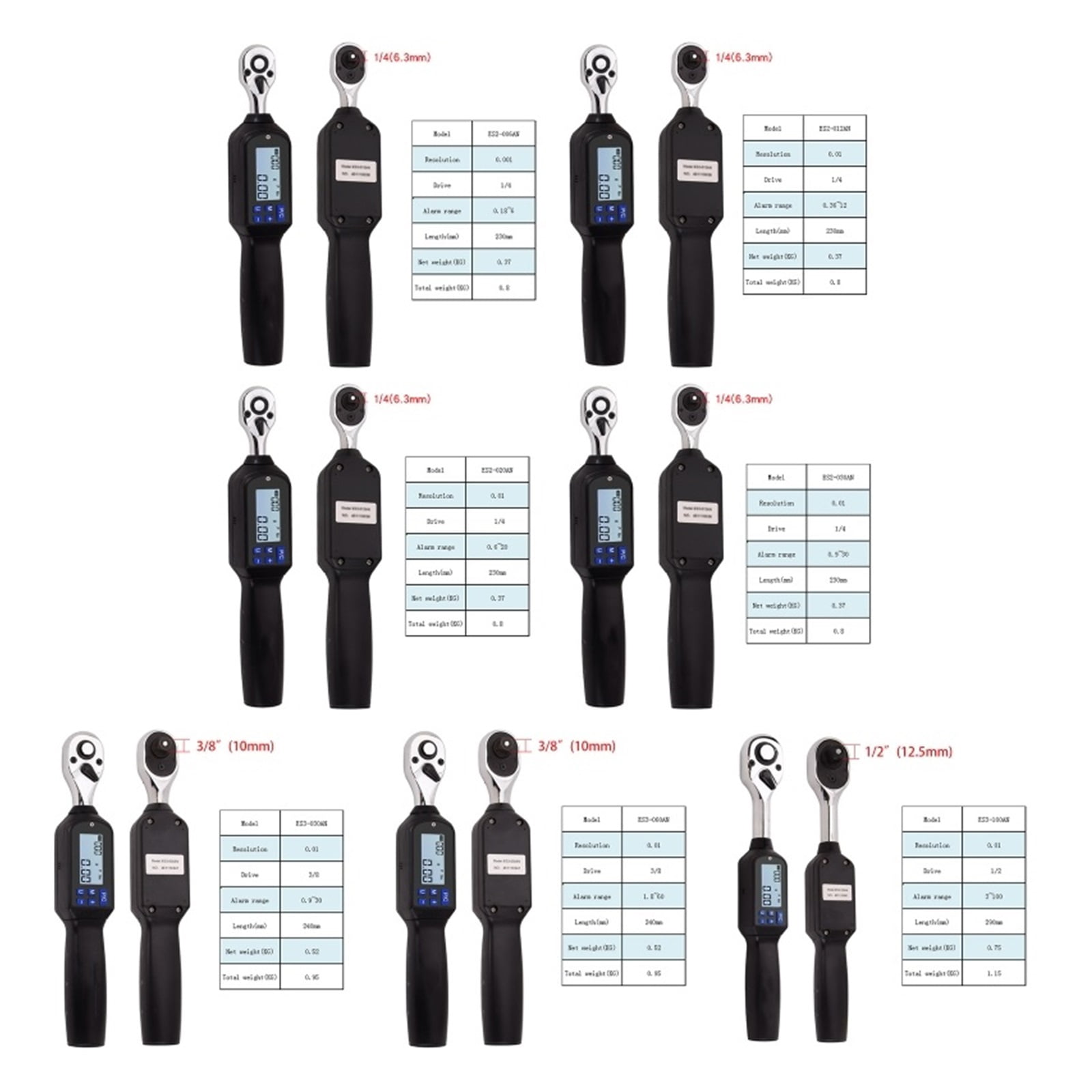 Digital Torque Wrench With Backlight Buzzer & LED Adjustable Wrench 4 Units ,Multifunctional