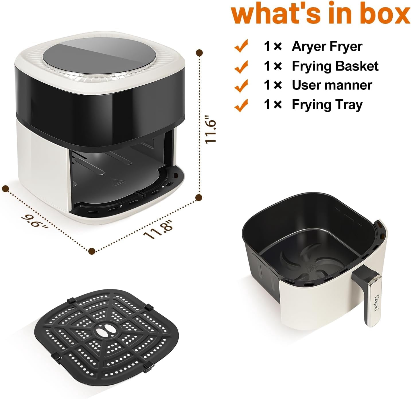Digital Air Fryer 6.5QT Healthy Cooker with Visual Window, LCD Touch Controls, 6 Presets, Nonstick Basket - Beige
