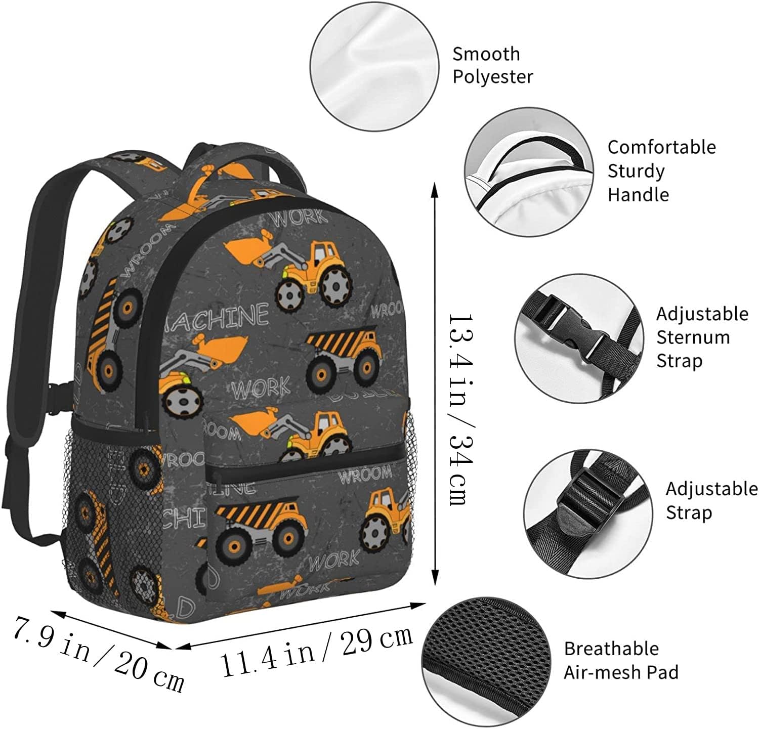 PAYOHTO Toddler Backpack for Boys Construction Machines Cars Truck Tractor Kids Backpack Preschool Bookbag Kindergarten Mini Travel School Bag for Age 3-8
