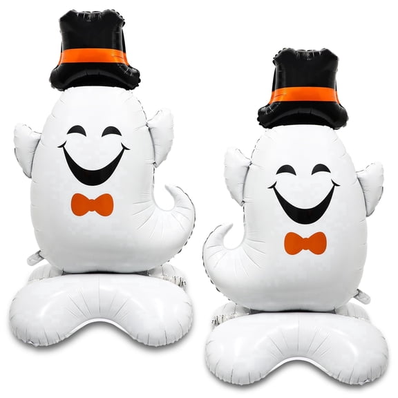BEIPEGIN 2Pcs Halloween Balloon, Big White Ghosts Balloons, Standing Inflatable Halloween Foil Balloon Spooky Balloons for Ghost Birthday Party Decorations Supplies