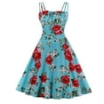 thumbnail image 2 of Robe de Bal 2022 Mode Femmes Vacances Bretelles Spaghetti Imprimé Floral Robe Évasée Sans Manches Midi Robe de Soirée, 2 of 4