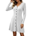 thumbnail image 5 of NominalSnug Womens Ribbed Knit Nightgown V Neck Long Sleeve Button Front A Line Mini Sleep Dress Loungewear, 5 of 8