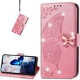 thumbnail image 6 of Wallet Case for Google Pixel 7 Pro for Women Girls, Shiny Butterfly Flower PU Leather Cover with Card Holder Flip Strap Wristlet Phone Case for Google Pixel 7 Pro Rhinestone Deep Purple, 6 of 10