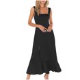thumbnail image 1 of ICHUANYI Clearance Summer Women's New Sling Bandage Sleeveless Square Neck Fashion Solid Vent Dress(Black, L) ICHUANYI WER2023081114169, 1 of 7
