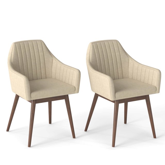 Costway Dining Chairs Set of 2 Upholstered Accent Chairs with Comfy Padded Backrest Beige