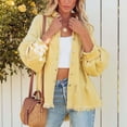 thumbnail image 3 of Chaqueta desgastada de gran tamaño, color amarillo, para mujer, talla XL, con mangas largas, botonadura sencilla, bolsillos y cuello vuelto, 3 of 8