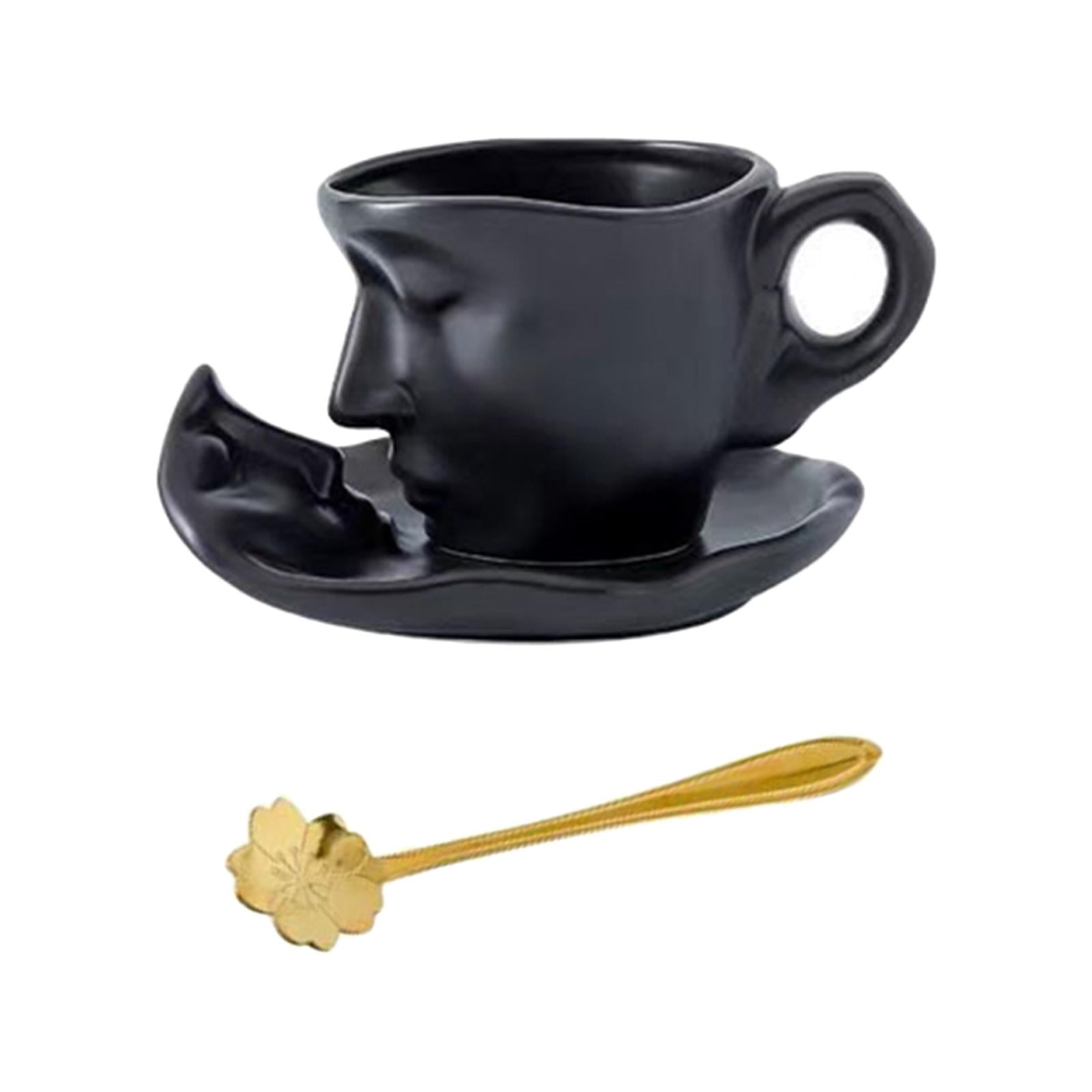 Fiocias 3D Human Face Kissing Mug with Spoons and Human Face Coaster Espresso Mugs 260ml Black