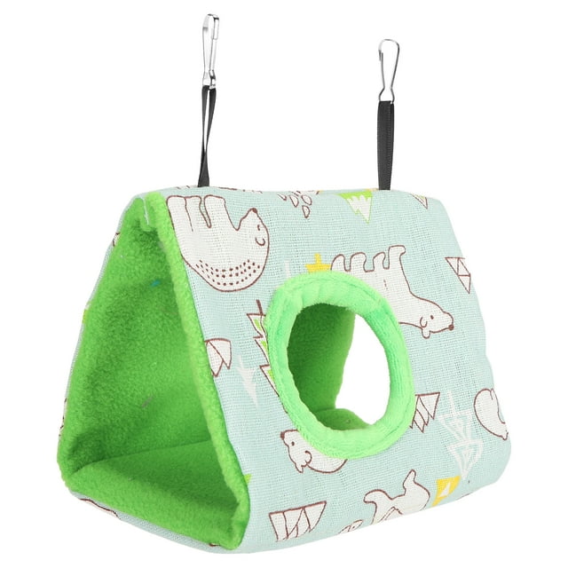 Bird Hanging Bed, Bird Hammock Soft Warm Easy To Hang Washable Pet Supplies Triangular Shape For Bird Cage M Bear Pattern And Green Bottom
