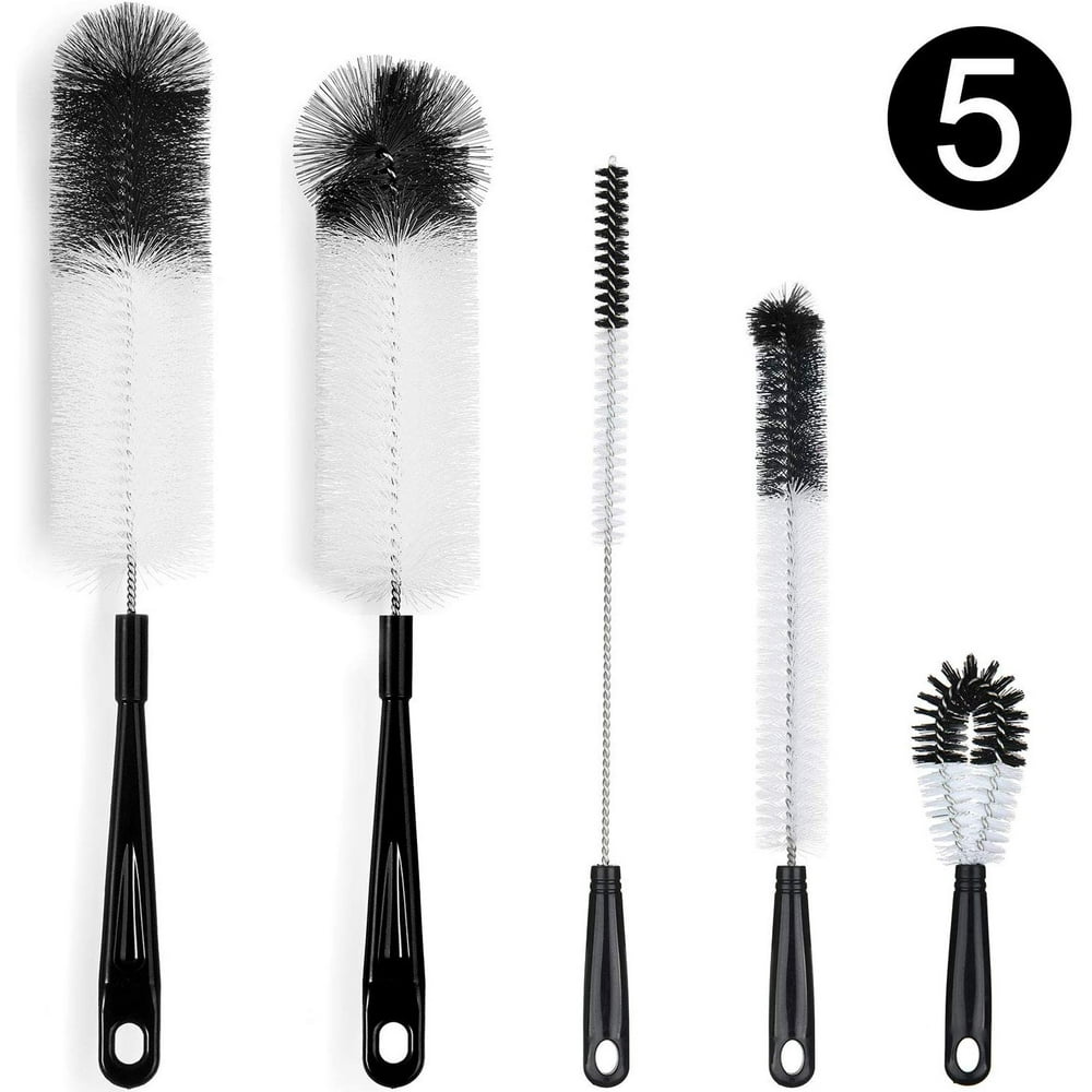 5Pack Bottle Cleaning Brush Set Long Handle Black Bottle Cleaner for