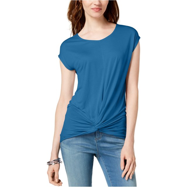INC Womens Twist Front Pullover Blusa, Azul, Mediano