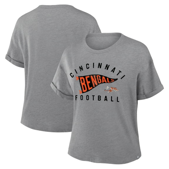 Women's Fanatics Heather Gray Cincinnati Bengals Pennant Wave Tribute Tri-Blend Boxy T-Shirt