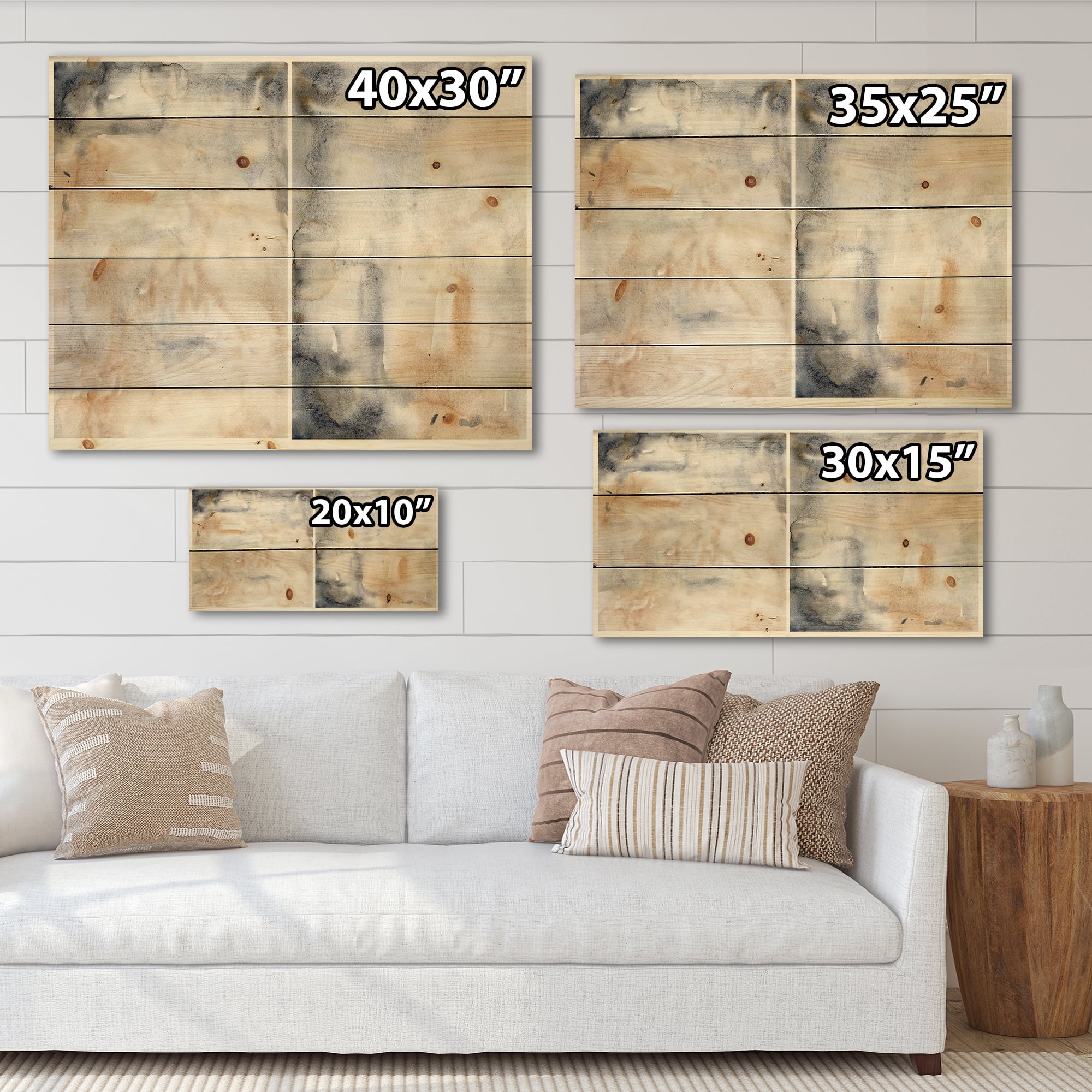 Designart 'Abstract Paste With Dark Blue and Beige' Modern Print on Natural Pine Wood
