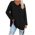 thumbnail image 2 of Rciityk Womens Fall Tops Fashion Long Sleeve Tunic Pullover Tops Casual V Neck Basic T-Shirts Blouse Fall Spring Tops Black S, 2 of 5
