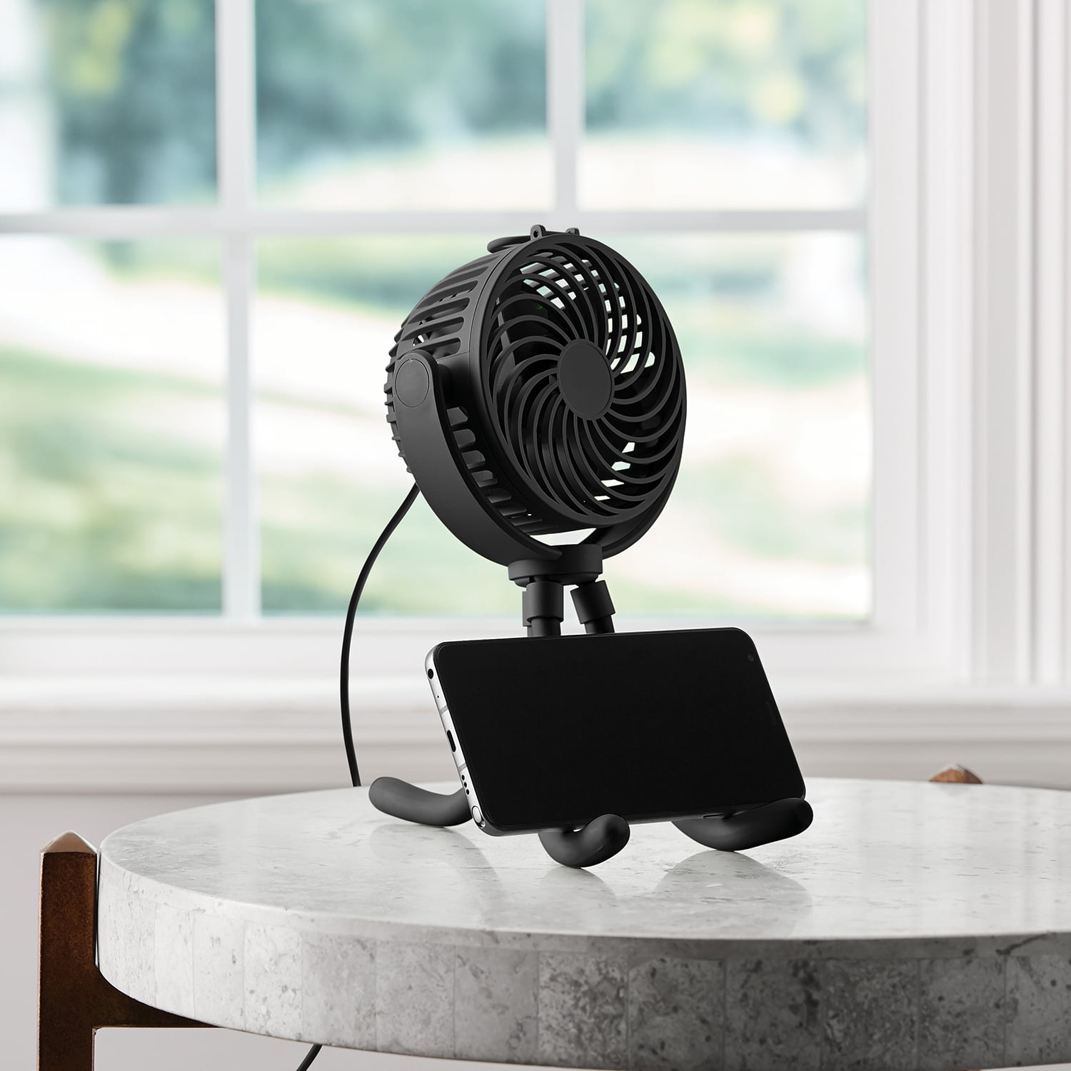 Mainstays 4" 3-speed Portable Rechargeable Fan, Flexible Tripod and Digital Display, Black, Model#FN1005NBK