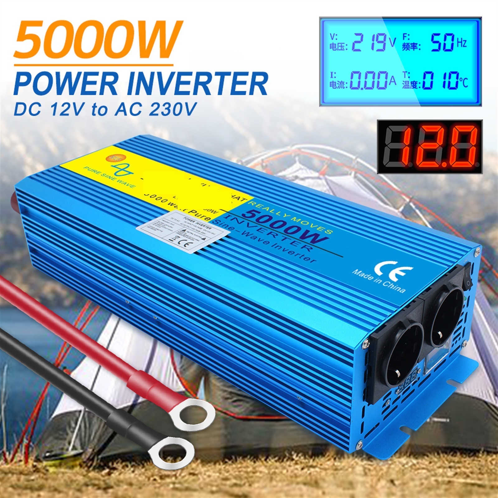 Pure Sine Wave Car Inverter DC 12V To AC 220 Voltage Converter 3000W 4000W 5000W Power Auto Inversor Solar Transformer ,Multiple Safety Protections