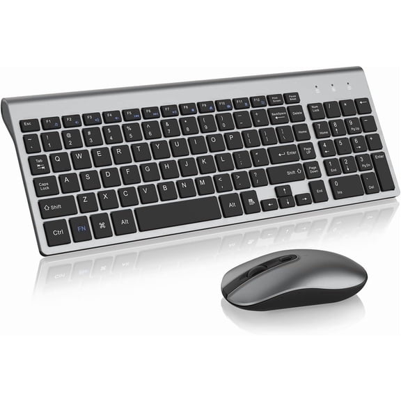Wireless Keyboard and Mouse Combo, Cimetech Quiet Keyboard and Adjustable DPI Mouse Set, 2.4GHz USB Ultra Slim Silent Computer Keyboard and Mouse for Laptop, PC, Notebook, Desktop-Gray