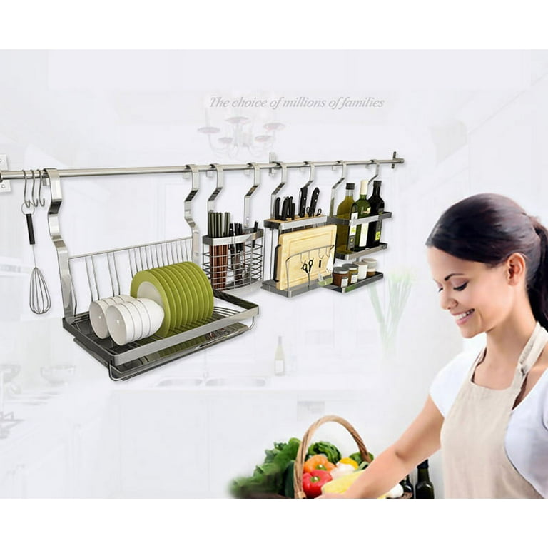 Stainless Steel Folding Hanging Dish Rack Draining Bowl Plates Organizer  Kitchen Shelf 