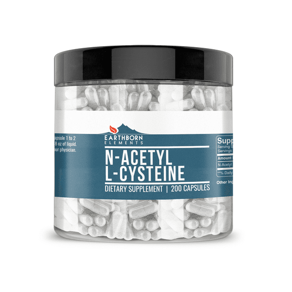Earthborn Elements NAC N-Acetyl L-Cysteine 200 Capsules, Pure & Undiluted, No Additives