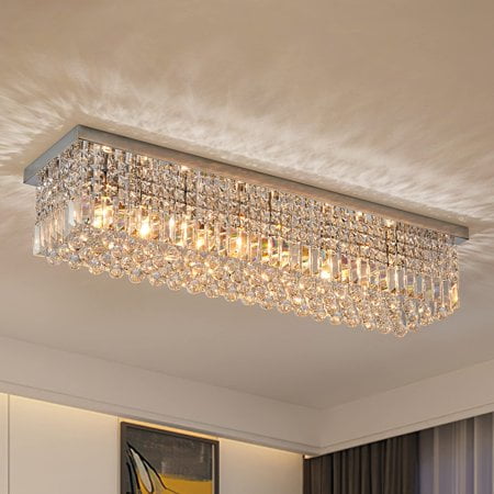 7Pm Chandeliers For Dining Room Crystal Ceiling Light Rectangle Crystal Chandelier Flush Mount For Living Room 40""X10""X10""