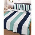 thumbnail image 3 of Quilts Twin XL Size, Turquoise Navy Blue Striped Soft Comforter Bedding Set for Bed, Farmhouse Stripe Art Lightweight Quilted Bedspread with Pillow Cover(2 Pieces) for All Season, 68x98 Inch, 3 of 6