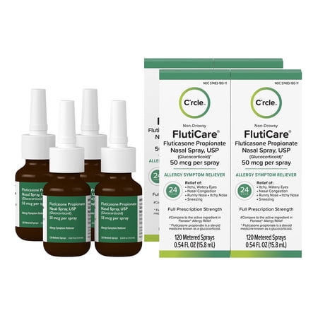 C'rcle FlutiCare Fluticasone Propionate Nasal Spray Allergy Relief 4 Pack, 50 mcg, 120 Sprays Each