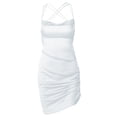 thumbnail image 5 of DHFJKG Summer Dresses Women Summer Beach Cross-Back Sexy Solid Color Sleeveless Backless Mini Dress Ruched Bodycon Night Out Club Party Stylish Dresses, 5 of 5