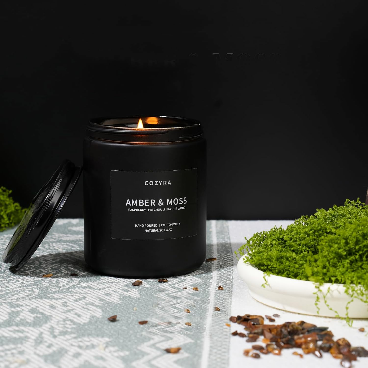 Scented Candles Men Vanilla Candle for Home Soy Candles Gifts for Men Clean Burning Long Lasting Candles Scents of Leather/Oak/Lavender/Smoke & Vanilla Help Sleep, 7.6oz-Black Jar