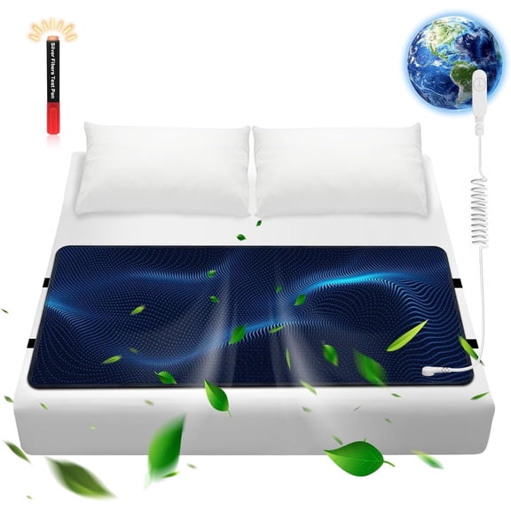 grounding mattress pad for Bed, Grounding Mat with 10% Silver Fiber and 90% Cotton, 27’’x76’’ Connected Earth Grounding Sheets with Outlet Tester and Grounding Cord (King)