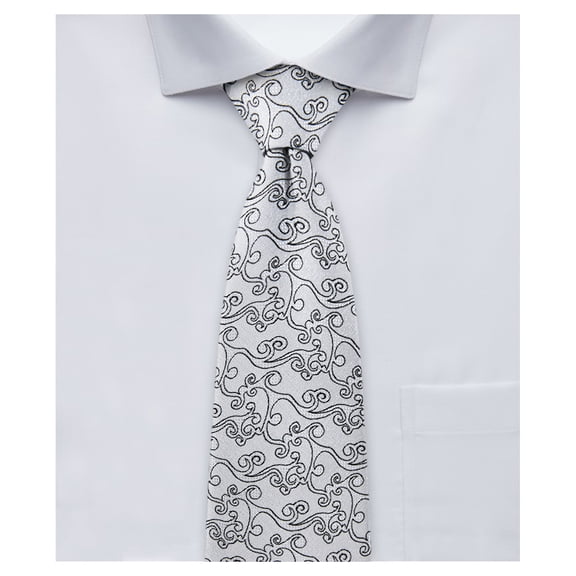 Jacob Alexander Men's Woven Bold Vine Pattern Slim 2.5 inch Width Neck Tie - Silver