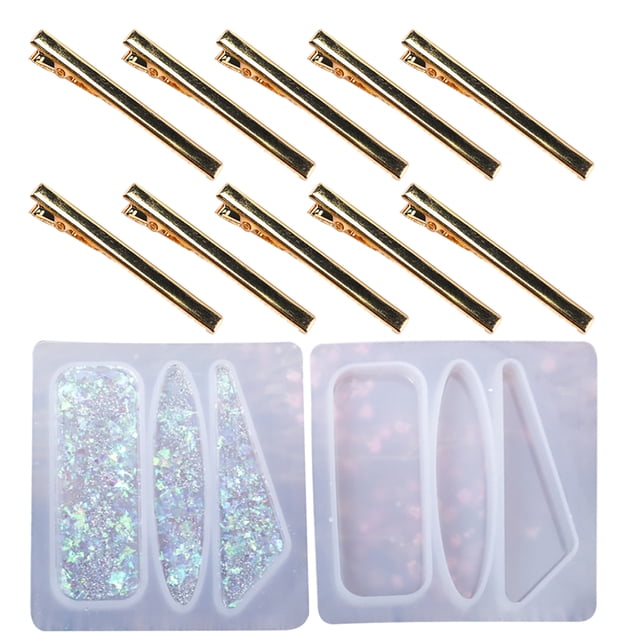 Coofit Hair Pin Casting Mold DIY Barrette Silicone Mold Epoxy Mold with 10 Hair Clip