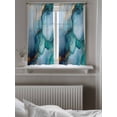 thumbnail image 5 of Teal Blue Marble Tier Curtains 45 Inch Length, Sheer Curtains for Bedroom Living Room Window Abstract Artwork Aesthetic Rod Pocket Voile Drapes Kitchen Curtains Small Half Window 27.5"x45" 2 Panels, 5 of 6