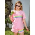 thumbnail image 2 of Girls 2 Piece Outfits Set Girl Casual T Shirt and Kids Rainbow Shorts Summer Clothes for Girls 7-14Y, 2 of 8