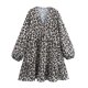 thumbnail image 2 of HH TRAF Vestido corto holgado de verano con estampado de leopardo y una hilera de botones para mujer, vestido plisado de manga larga con escote en V a la moda para mujer, 2 of 4