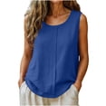 thumbnail image 3 of Rvasteizo Tank Tops for Women Fashion Summer Linen Solid Round Neck Sleeveless Ribbed Ruched Light Ladies Daily Loose Relaxed Camisole Blouse, 3 of 5