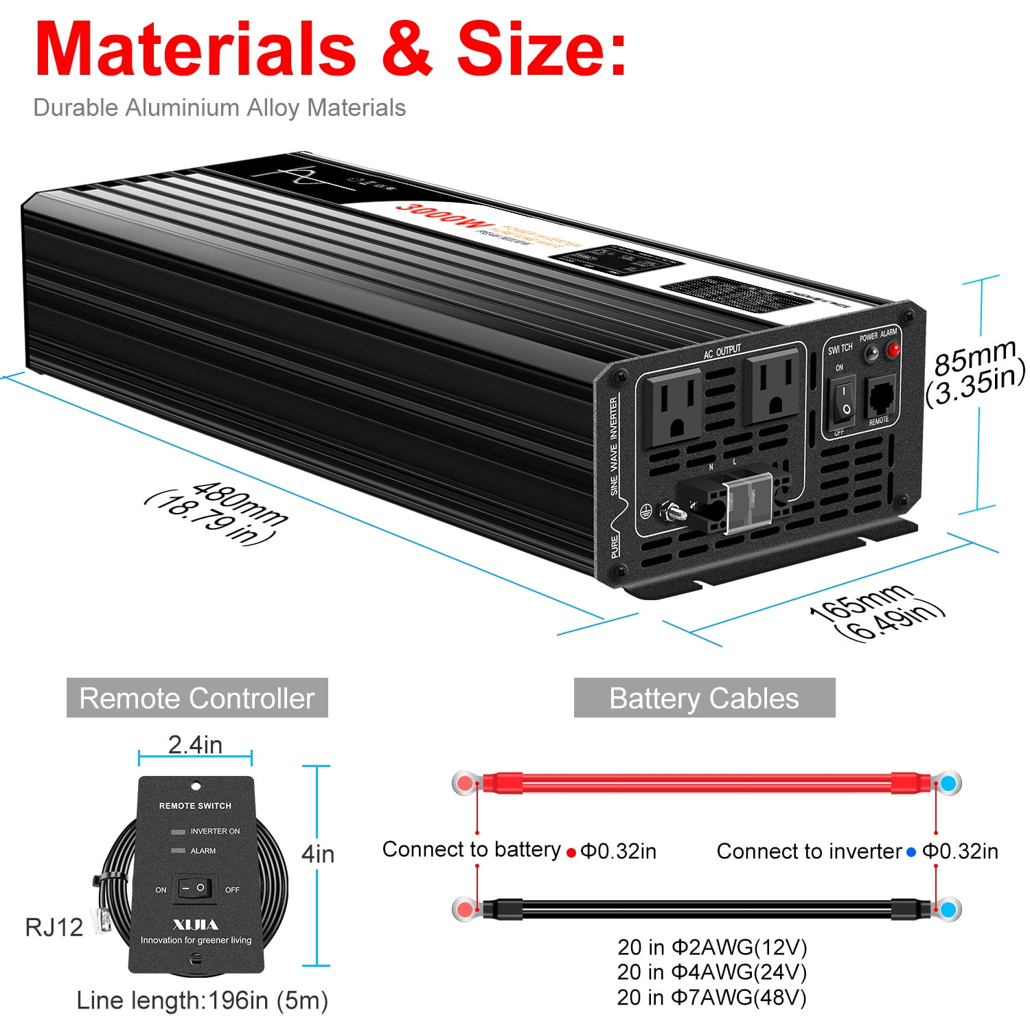 CNSWIPOWER Off Grid Power Inverter 24VDC to 120VAC/110VAC Pure Sine Wave Solar Converter 3000W