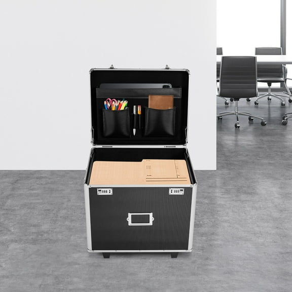 Aluminum Alloy File Lock Box, Hand Pull File Case Locking Mobile Business Box
