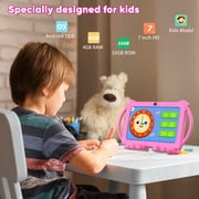 Kids Tablets 7 inch Android 12, 4GB RAM 32GB ROM, 512GB Expandable, with Parental Control, Google Certified, WiFi, Bluetooth, Dual Camera with Silicone Case(Pink)