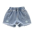 thumbnail image 3 of Pounoo 4 Pcs New Jean Shorts Girls Fashion Print Summer Little&Big Shorts Jeans with Pocket Breathable Comfort Waist Girls Shorts Size 10-12, 3 of 9