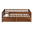 thumbnail image 6 of JINS & VICO Solid Wood Montessori Bed Frame Rails Twin Size Platform Bed Sofa Bed with Fence, Brown, 6 of 9