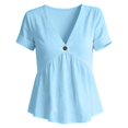 thumbnail image 4 of Linen Shirts for Women Short Sleeve Casual V Neck T Shirt Peplum Tops Summer Blouses Beach Vacation Outfits, 4 of 4