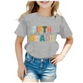thumbnail image 2 of Little Kid Children's Fashion Back To School Season Printed Round Neck Short Sleeve Casual T Shirt Top Girl Undershirt Size 16 Kids Crop Tops Girls Full Tops for Girls for( 12) 3-4 Years Gray, 2 of 4
